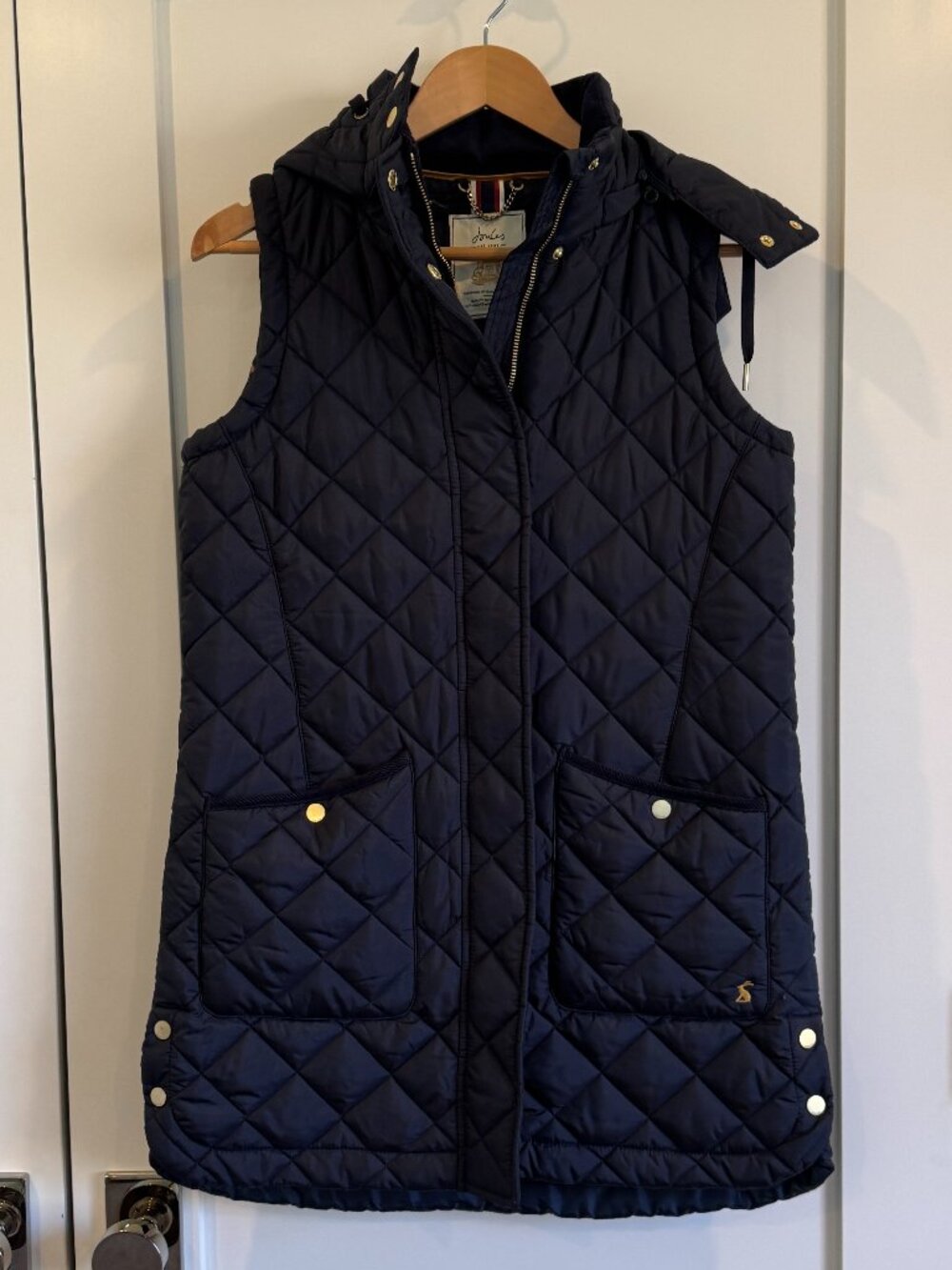 Joules Navy Blue quilted vest with hood - longer length - size 4